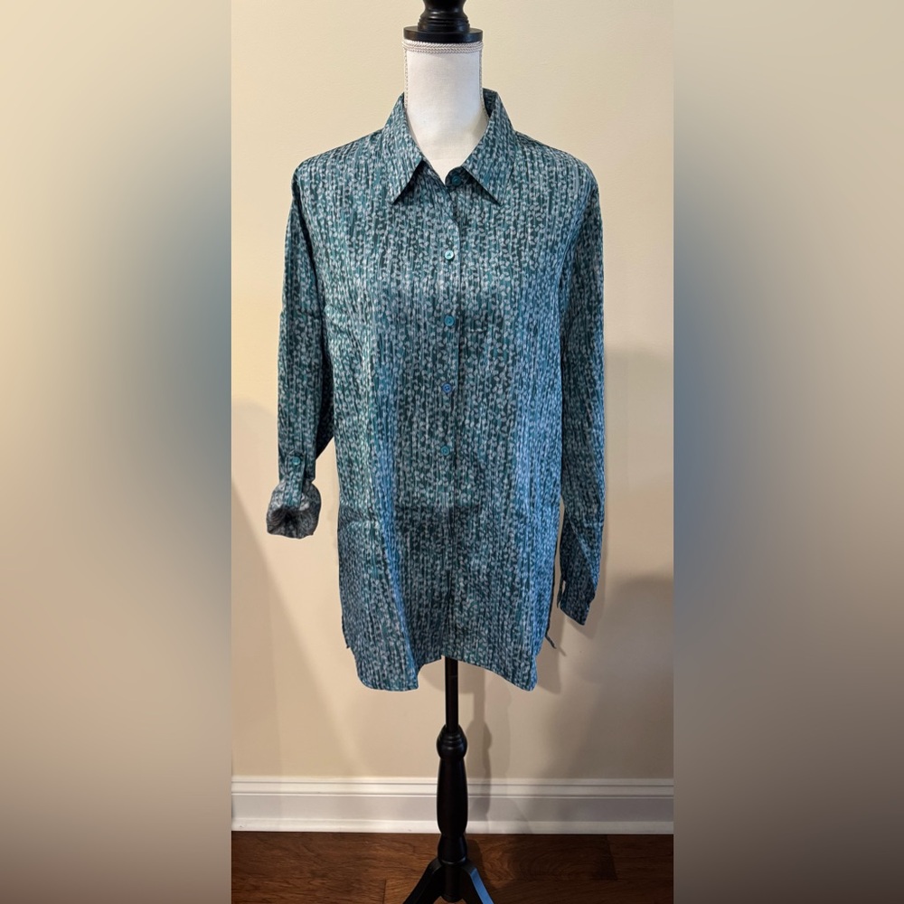 Westbound Teal and White Patterned Top